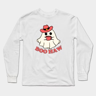 Boo Haw Cute Western Halloween Cowgirl Ghost Spooky Vibes Long Sleeve T-Shirt